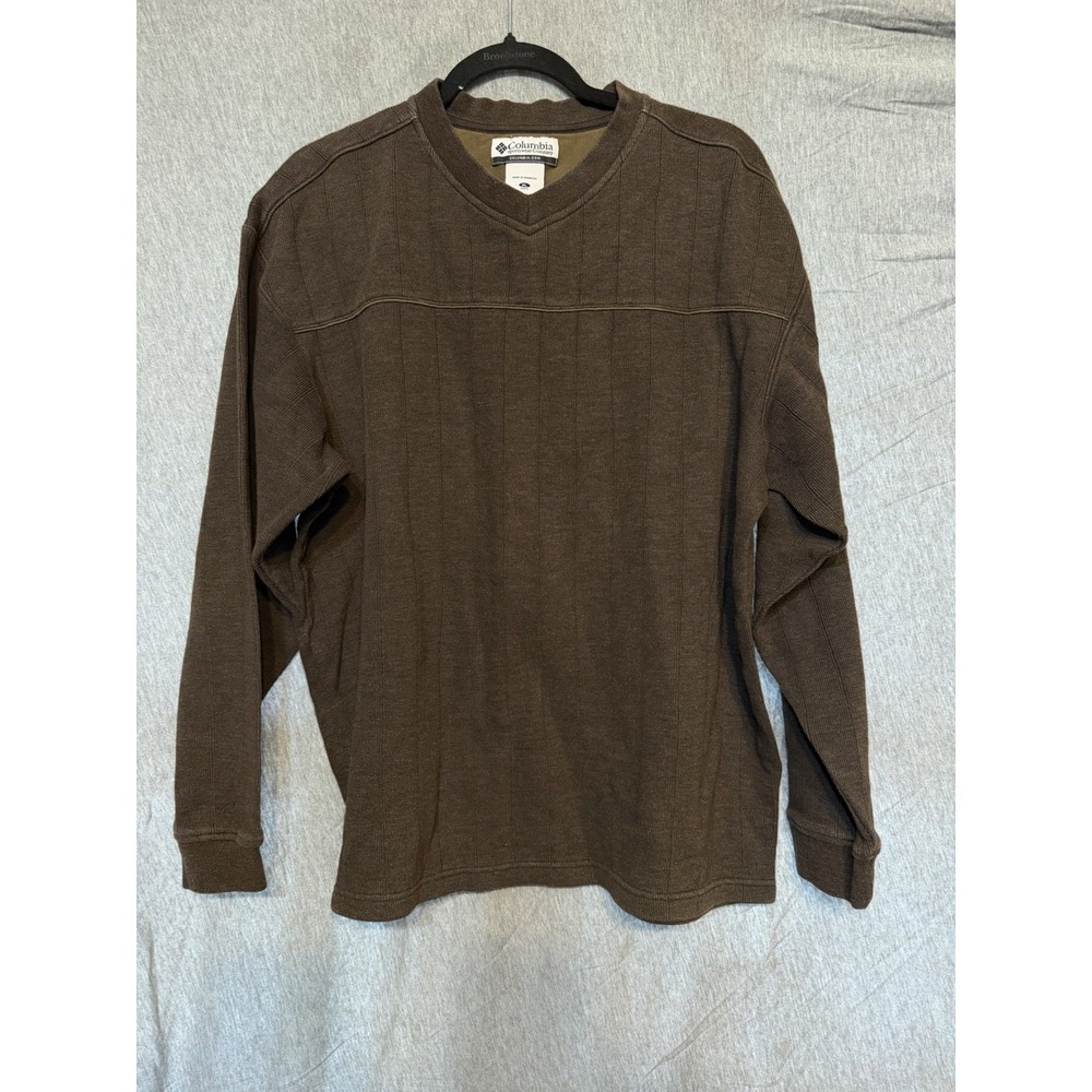 Columbia Tight-Knit V-Neck Pullover Sweater Brown XL Men's Long Sleeve Casual